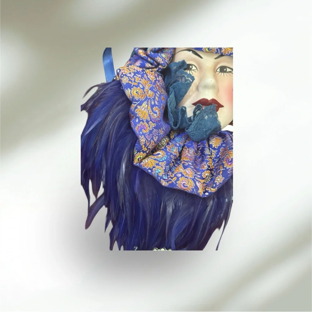 Lady Face Mask Wall Hanging Decor in Vibrant Blue and Gold